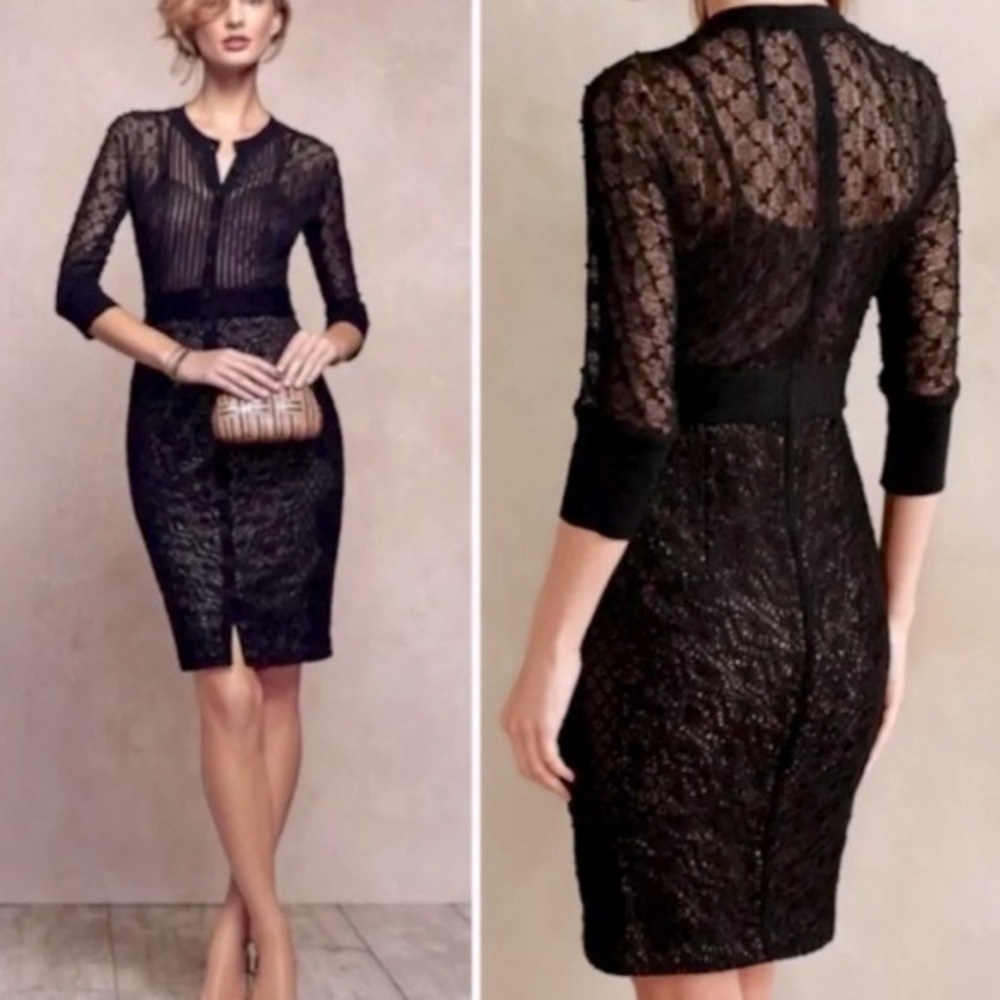 Anthropologie Beguile Byron Lars Mona Black Lace Button Front Dress